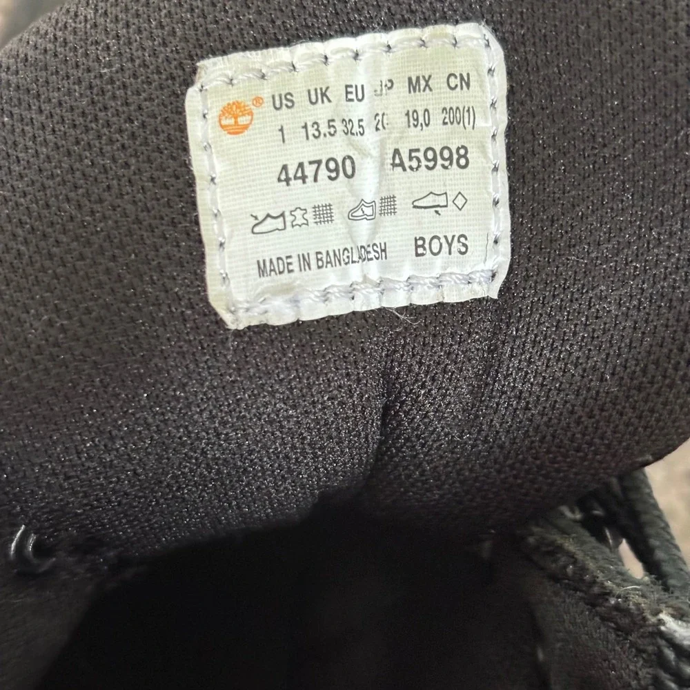Timberland Junior‎ 6 Inch Field Boot Sz 1 Black Nubuck Leather Canvas